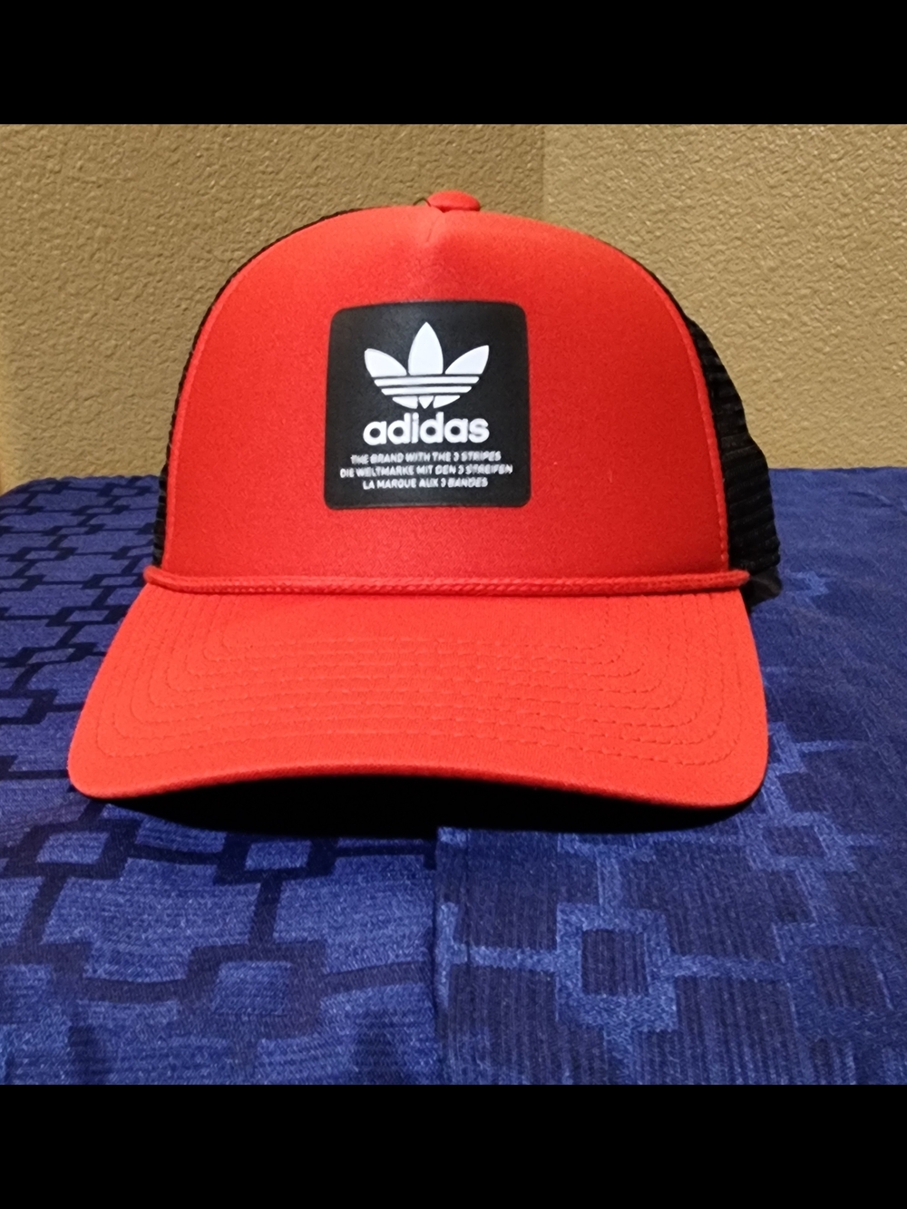 Adidas Red Trucker Hat with Black Mesh